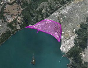 Aerial view of Lower Hutt showing the location of Petone