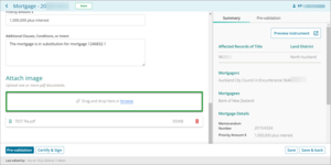 Example of field to attach an image to a mortgage in New Landonline.