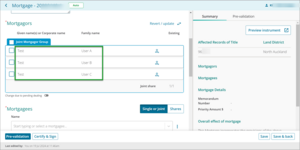 Example of where to check mortgagors are correct in mortgage page in New Landonline.