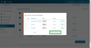 Example of screen that pops up asking you to confirm the release of instruments.