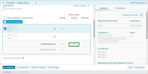 Example of shares to transfer in New Landonline.