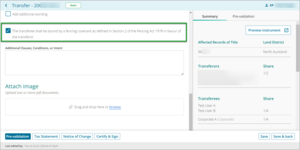 Example of where to check if a fencing convenant is needed in New Landonline.