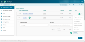 Example of buttons to select to navigate to Prepare instrument page in your dealing