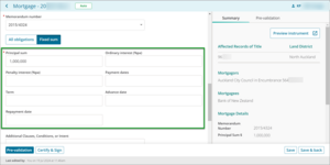 Example of where to add principal sum in New Landonline.