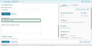 Example of field to enter priority amount for a mortgage in New Landonline. 