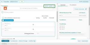 Example of how to revert or update for transfers in New Landonline.