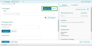 Example of toggle for single, joint or shares for instrument mode in New Landonline.