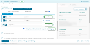 Example of tenants in common in transfers in New Landonline.