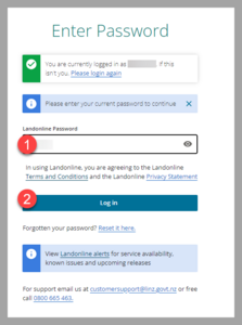 Example of where you enter your Landonline password to set up MFA