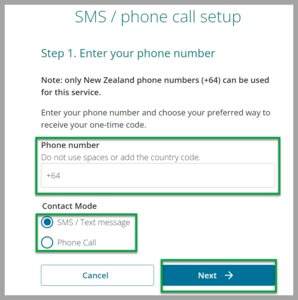Example of where to add phone number and phone message mode to set up MFA.
