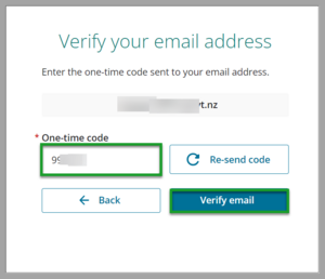 Example of where to add one-time code to verify email address for MFA.