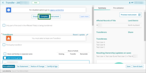 Example of Complex toggle to choose when preparing a mortgage in New Landonline.