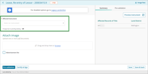 Example of field to add affected instrument number.