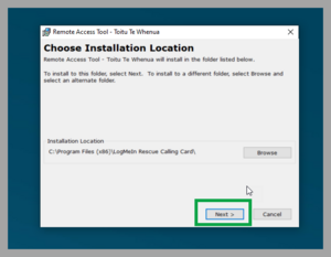 Example of next button in remote access tool