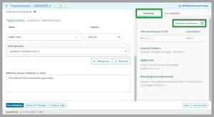 Example of summary and button to select to preview the instrument.