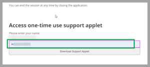 Where to enter your name for the remote access