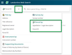 Screenshot of the new options for searching by parcel in Landonline