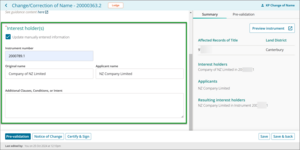 Example of fields to enter instrument details.