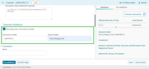 Fields to add interest holder details.