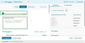 Checkbox and description field for only part of the land