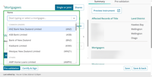 Example of menu for mortgagees.