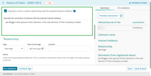 Fields to add claimant connection.