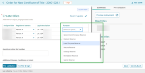 Purpose dropdown menu