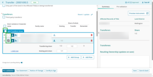 Checkboxes to choose transferors.