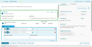 Example of checkbox and fields for third party transferor.