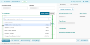 Drop down menu to select transferees from.