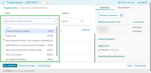 Dropdown menu for applicants