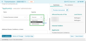 Example of capacity dropdown menu