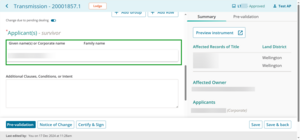 Applicants field pre-populated with survivors