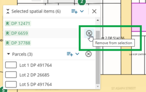 Image showing remove from selection icon highlighted on right hand side of selection bucket