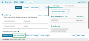 Example of tax statement button.