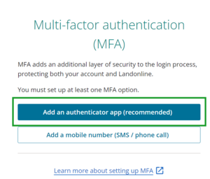 Authenticator app setup screen.