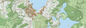 Roturua city and the surrounding lakes and land as shown in the topographic basemap