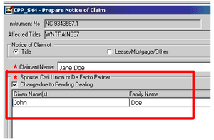Electronic Notice of Claim form, ‘Spouse, Civil Union or De Facto Partner’ fig. 1