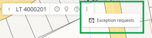screenshot of CSD header in survey capture. The three dots and Exception request menu option are highlighted.