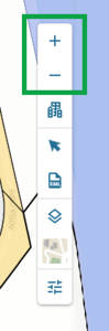 image of map control toolcbar highlighting zoom in and zoom out