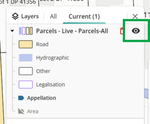 screenshot of current layers in layer control panel, highlighting the hide icon