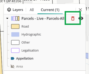 screenshot of current layers in layer control panel, highlighting the delete icon