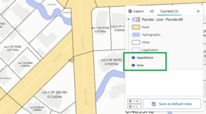 screenshot of current layers in layer control panel, highlighting the appellation and area labels. They are currently turned on, and the labels are visible in the spatial view.