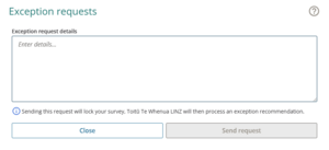 image of the exception request box. There is space to enter the request details.