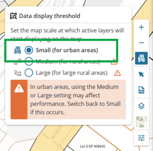 screenshot of data display threshold panel, highlighting Small.