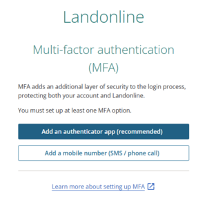 Image of multi-factor authentication set up panel.