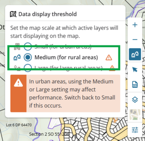 screenshot of data display threshold panel, highlighting Medium.