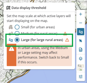 screenshot of data display threshold panel, highlighting Large.