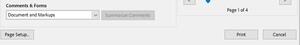 Adobe Reader print options showing the Comments & Forms option