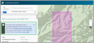 Example of disclaimer when search for a land record